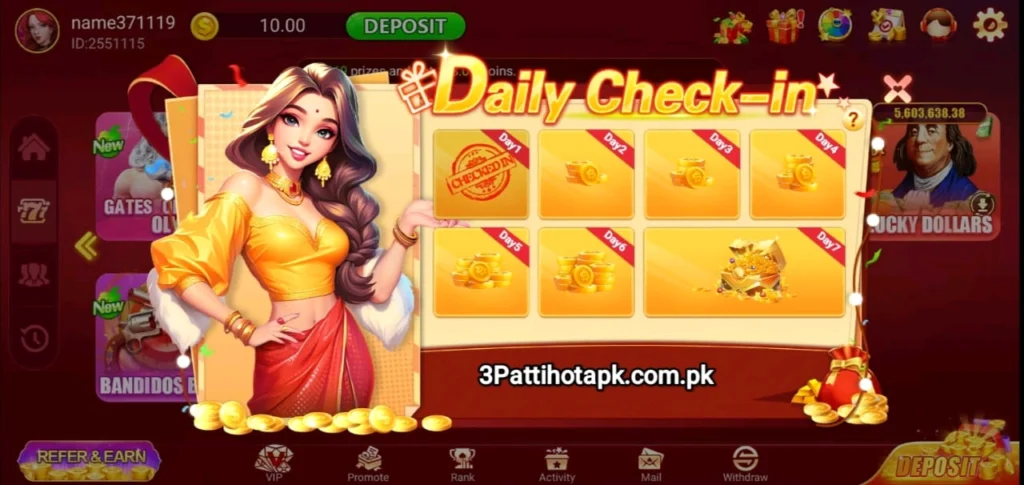 Daily Login Bonus in 3 Patti Hot Game